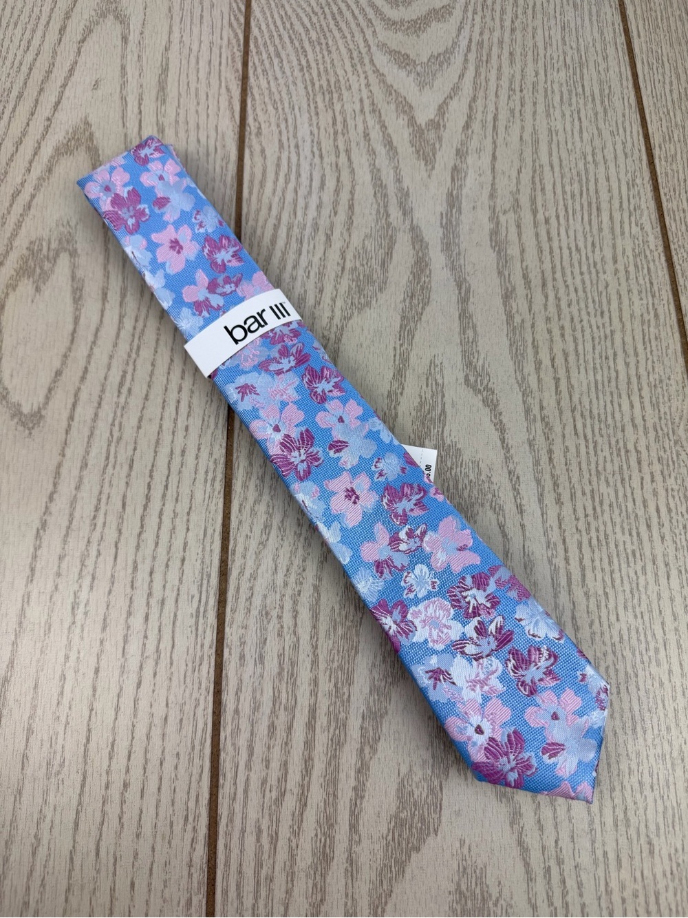 660 Bar III Men's Tie Rhodes Floral 400 Blue Pink $55 Polyester Skinny Slim